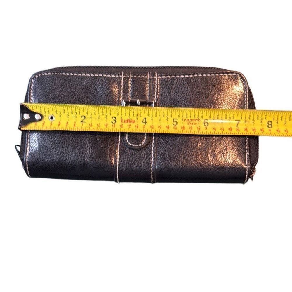 Women's black Credit Card Holder Leather Buckle Zip Around Clutch Wallet